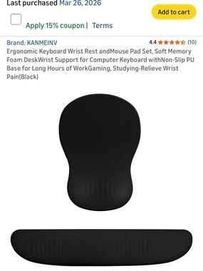 KANMEINV Black Ergonomic Keyboard Wrist Rest and Mouse Pad Set